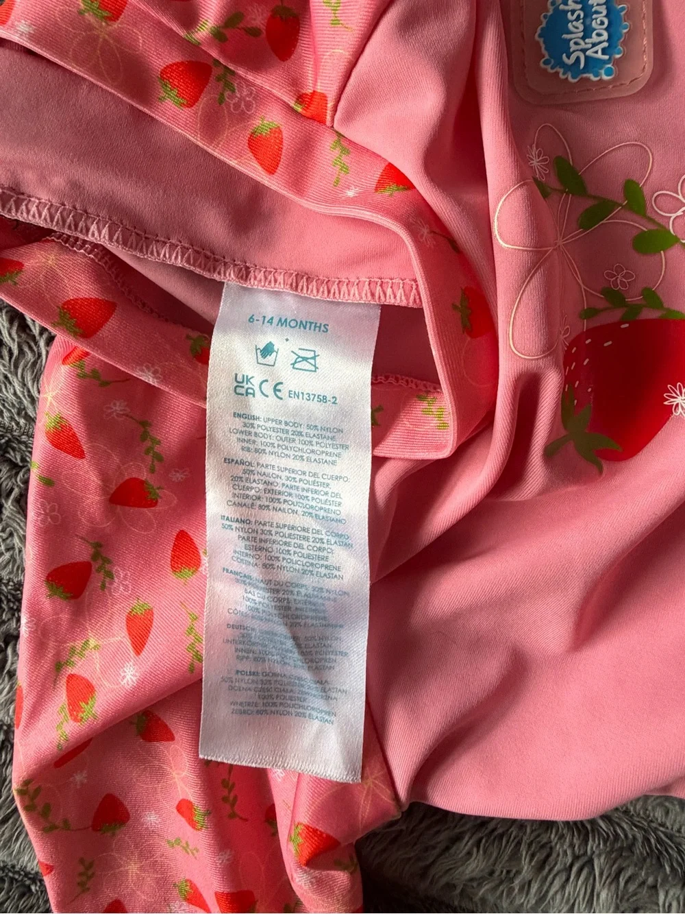 Baby/Toddler Girls Pink Strawberry Rashguard Swimsuit - Long Sleeve